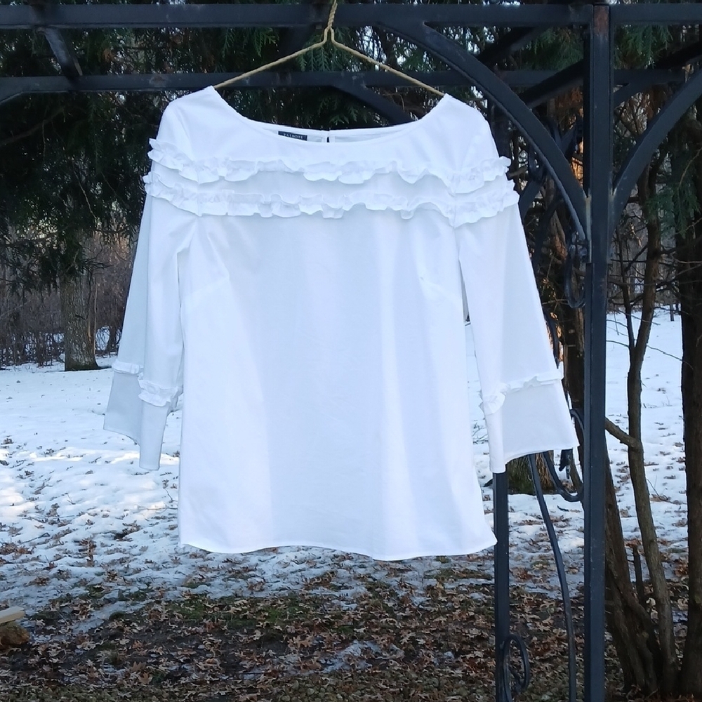 TALBOTS 60% Cotton Ruffle Blouse Sz L
